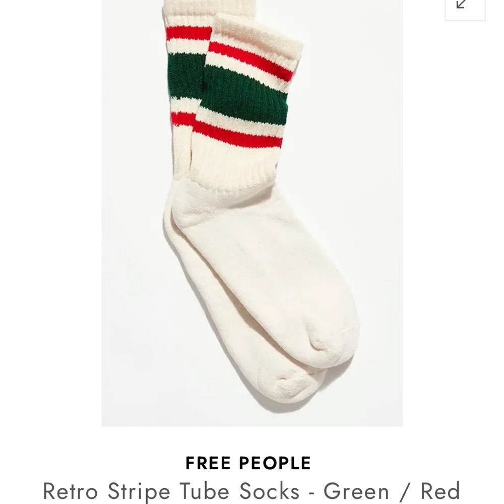 *5/$40 NEW American Trench x Free People retro striped crew socks in green + red
